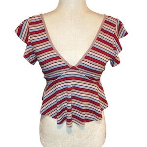 Wild Fable Multicolor Striped Ruffle Sleeve Blouse